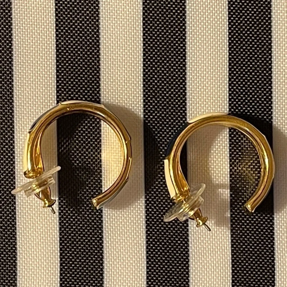 - Monet 22KT Electroplated Navy Blue & Gold Enamel 1” hoop Earrings